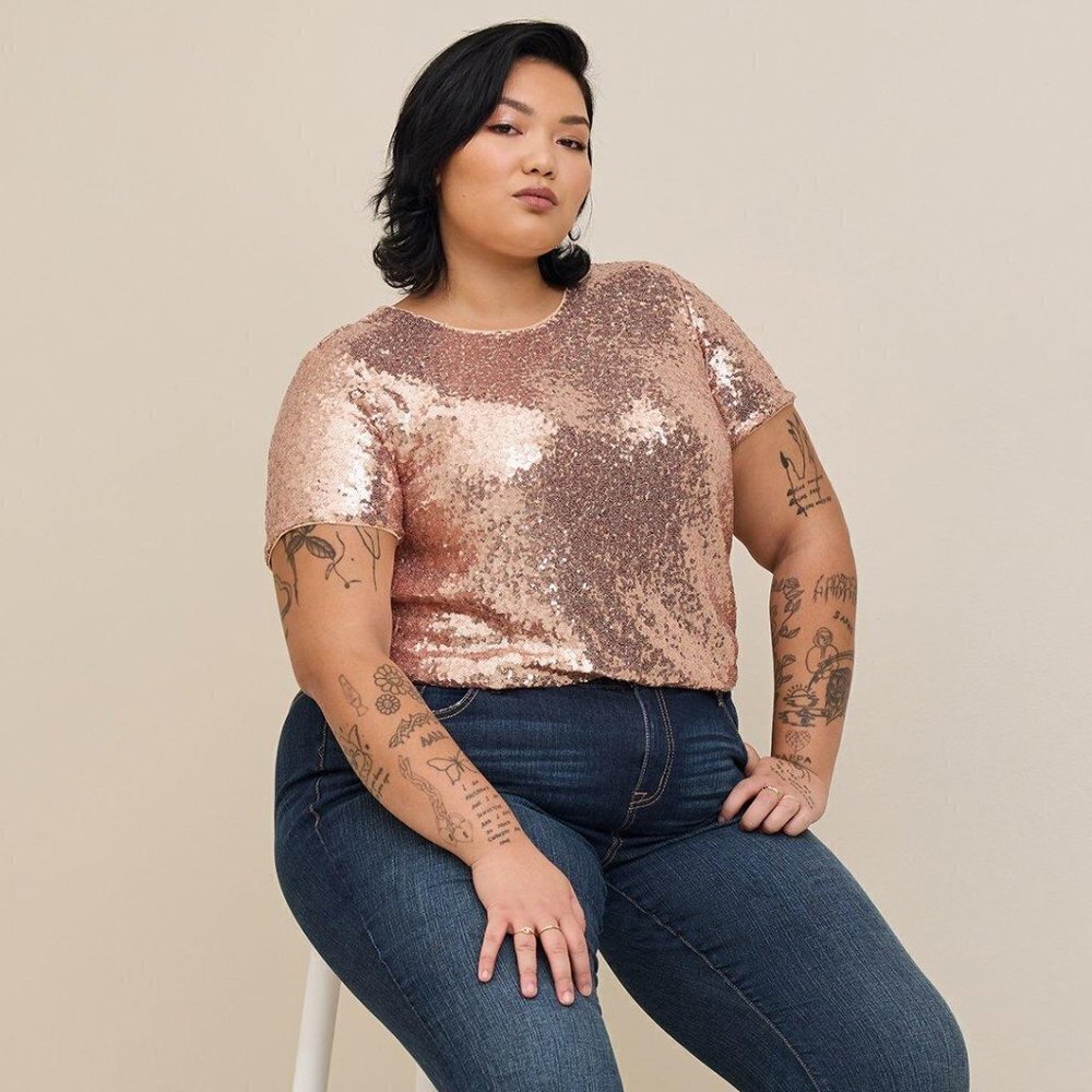 torrid Rose Gold Sequin Short Sleeve Top